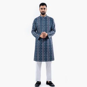 Men’s Regular Fit Black & Pink Contrasted Panjabi